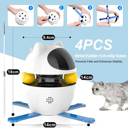 Jouet interactif 3 en 1 pour chat avec laser et plumes, avec boule de suivi automatique et hauteur réglable