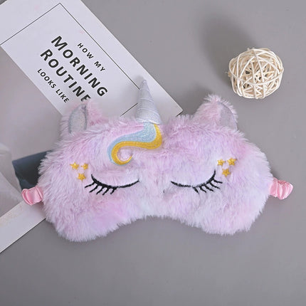 Bonita máscara de ojos de peluche de unicornio con purpurina