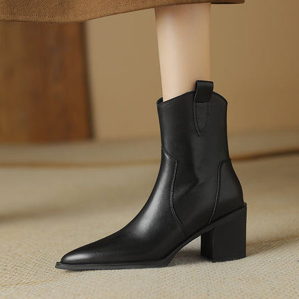 Botas Chelsea de tacón grueso y punta puntiaguda para mujer de otoño