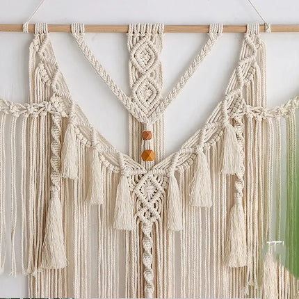 Tapiz de pared grande de macramé con borlas