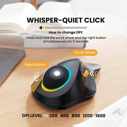 Wireless Rechargeable Index Finger Trackball Mouse