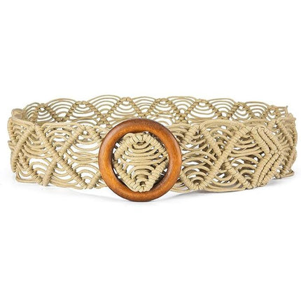 Ceinture tissée de plage bohème avec boucle ronde en bois