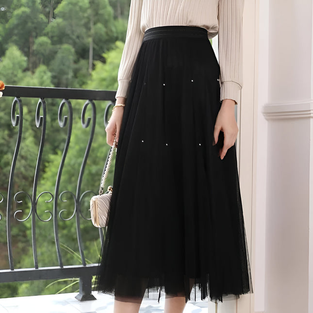 Jupe trapèze taille haute en maille élégante