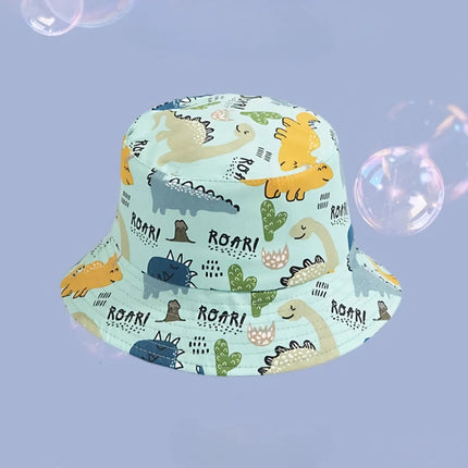 Cute Cartoon Cotton Baby Bucket Hat with Drawstring