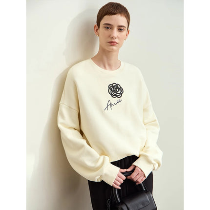 Sudadera con capucha de algodón cepillado de moda otoñal con bordado de rosas