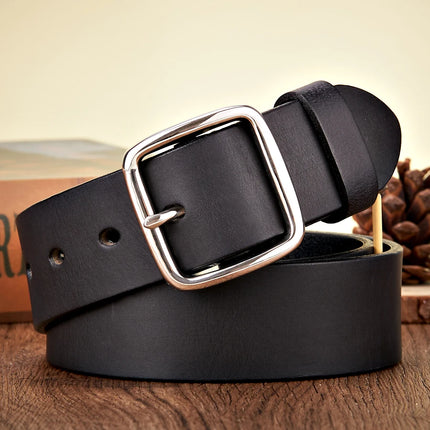 Ceinture en cuir de vachette vintage pour homme de 3,8 cm avec boucle en acier inoxydable antiallergique