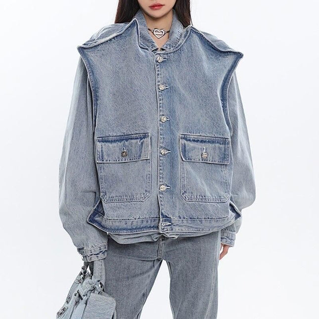 Chaqueta vaquera informal con parches