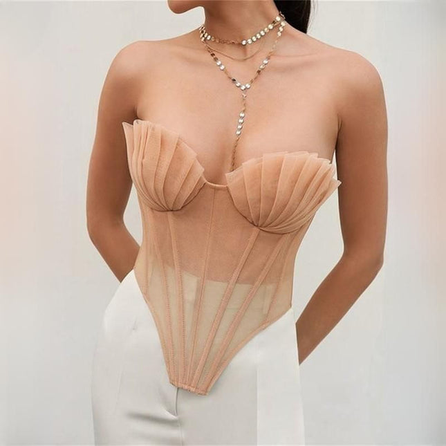 Champagne Pink Vintage Mesh Corset Top