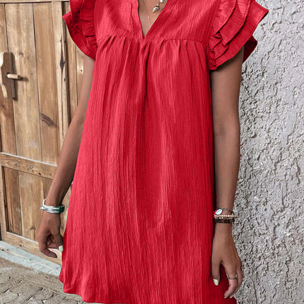 Women's Fashion Multi-layer Ruffle Sleeve V-neck Dress