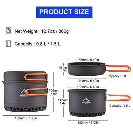 Ensemble de cuisine d'extérieur portable - Batterie de cuisine légère de 1,3 L et 2,3 L pour le camping et la randonnée