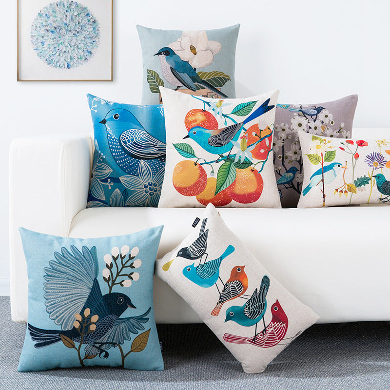 Country Pastoral Flower And Bird Cushion Pillowcase
