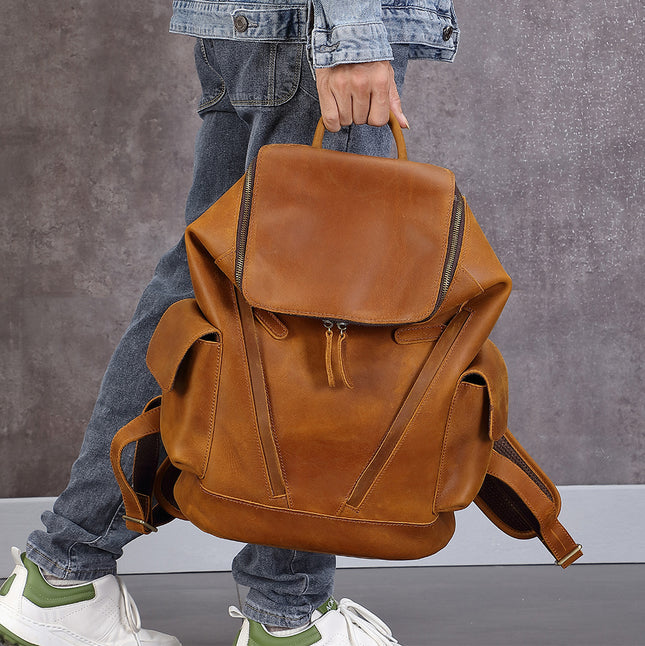 Sac à dos de voyage de loisirs pour hommes, grande capacité, première couche en cuir