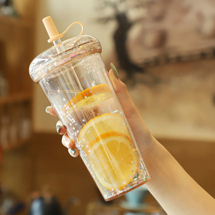 Botella de agua con forma de té de burbujas chispeante kawaii con pajita