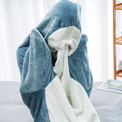 Cozy Shark-Themed Cartoon Sleeping Bag Pajamas & Shawl