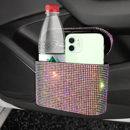 Luxurious Rhinestone Car Trash Bin - Pressing Type Square Storage Bucket - Wnkrs