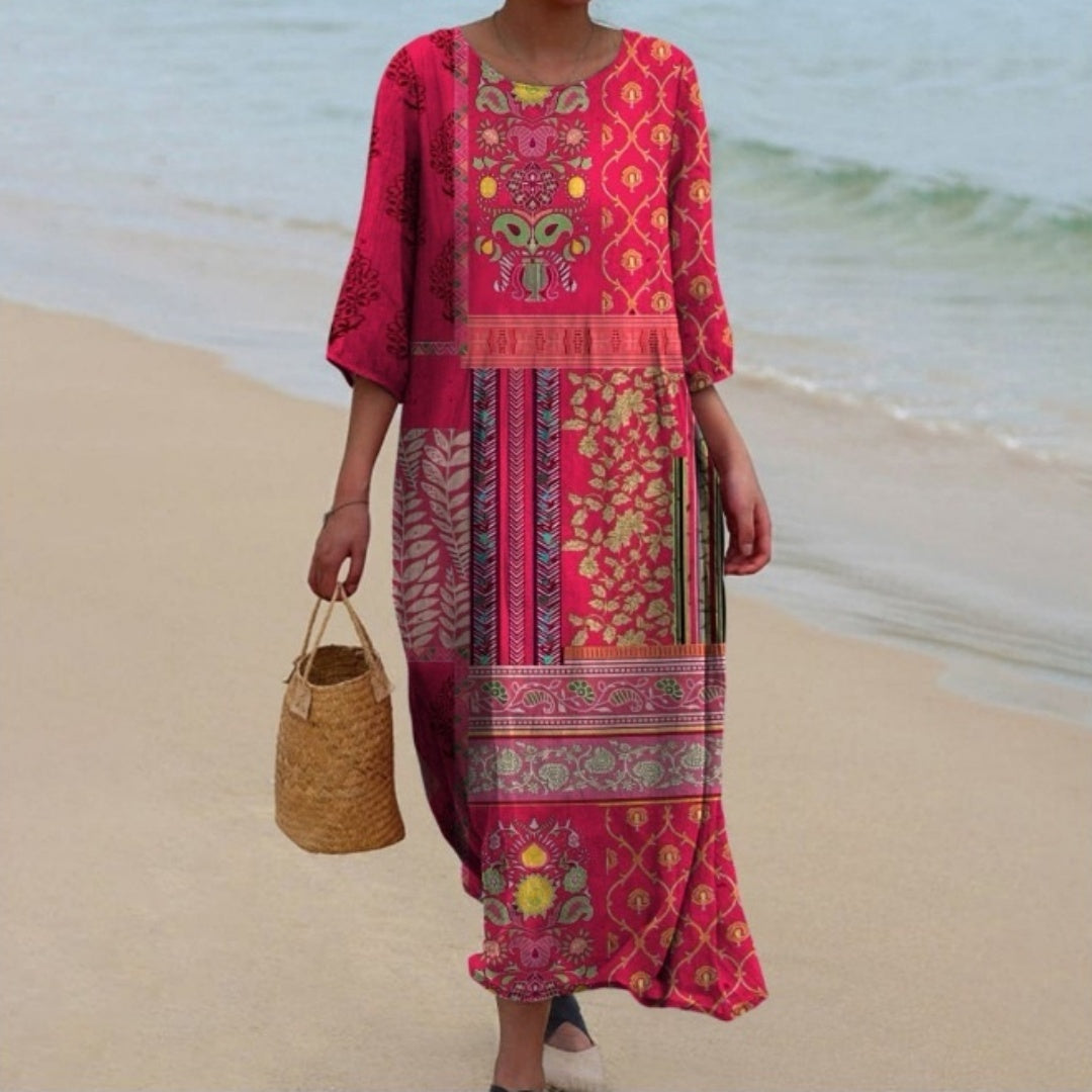 Round-neck Long Printed Casual Fashion Ladies Dress
