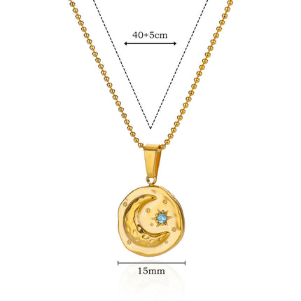 Elegante collar con colgante de acero inoxidable con forma de luna y estrella