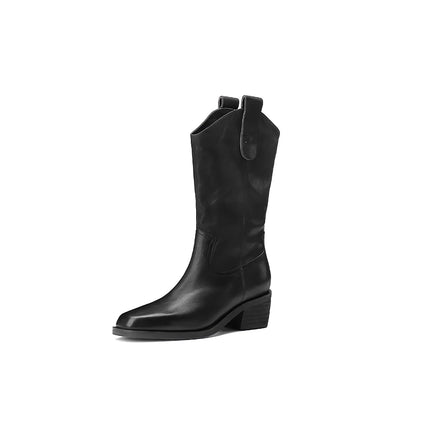 Botas vaqueras elegantes de cuero marrón para mujer