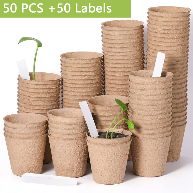 Juego de macetas de papel biodegradables y etiquetas para plantas
