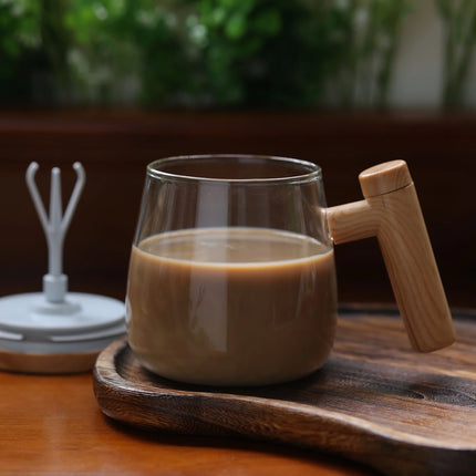 Tasse à café à agitation automatique de 400 ml avec poignée en bois