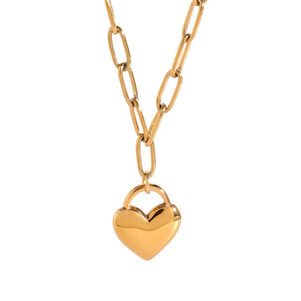 Collar con colgante de corazón de amor con clip de papel de acero inoxidable chapado en oro de 18 quilates para mujer