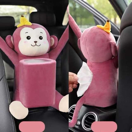 Cartoon Plush Car Tissue Holder with Integrated Trash Cabin - Wnkrs