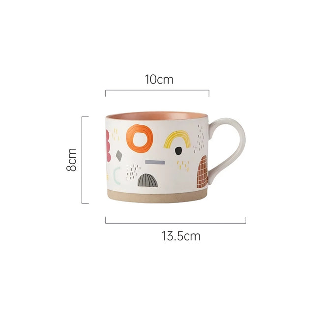 Taza de cerámica con flores pintadas de estilo nórdico: taza para café, té y desayuno de 400 ml