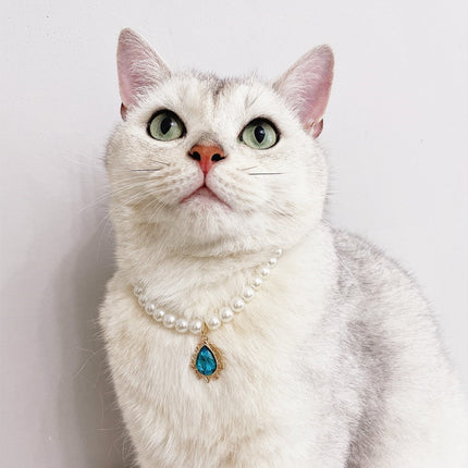 Collar ajustable de perlas para mascotas con dije de diamantes de imitación para gatos y perros