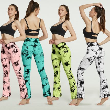 Fashion Tie Dye Printed Yoga Bell-Bottomed Pants Seamless High Waist Quick-drying Fitness Running Sports Leggings Women Flares - Wnkrs