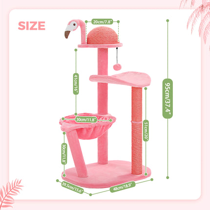 Árbol para gatos Flamingo Pink con postes rascadores de sisal y hamaca