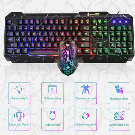 Burst Office Gaming Keyboard & Mouse Set - Mechanical Feel, Luminous Multicolor Backlit