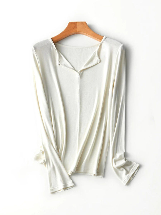 Camiseta elegante de manga larga con escote cuadrado