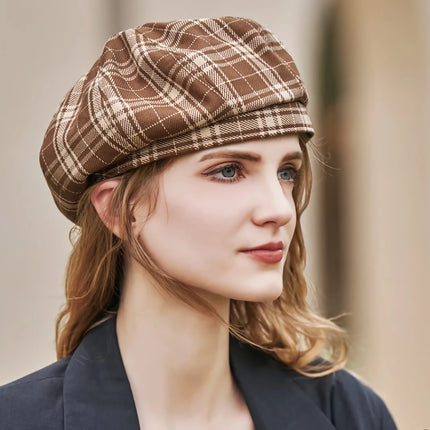 Béret d'hiver chic à carreaux pour femme – Chaud et polyvalent