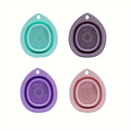 Nettoyeur de pinceaux de maquillage en silicone : bol de lavage pliable portable et tapis de nettoyage