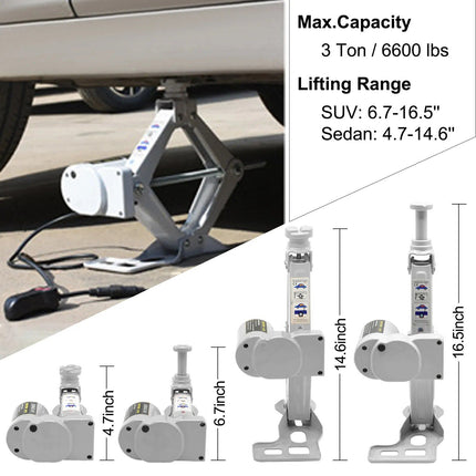 3 Ton DC 12V Electric Scissor Jack Kit with Impact Wrench & Air Pump - Wnkrs