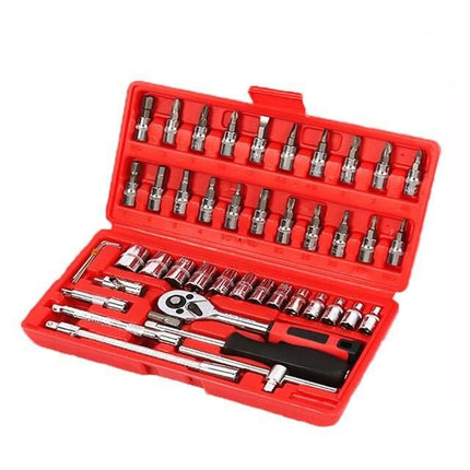 Professional 46-Piece Car Repair Hand Tool Set - Multifunction Ratchet Wrench and Tire Removal Kit - Wnkrs