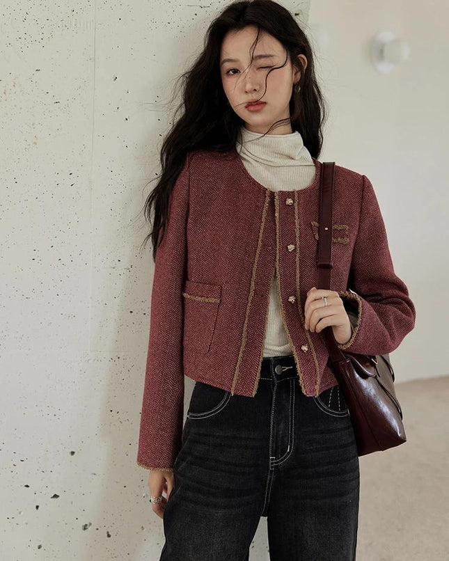 Veste courte en tweed à carreaux pour femme automne-hiver 2024