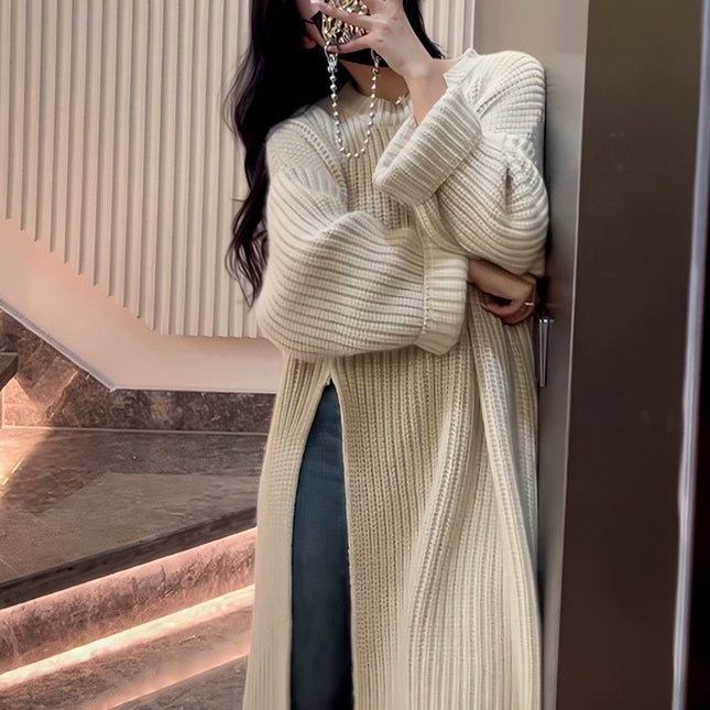 Robe longue ample et amincissante de couleur unie avec pull mi-long à manches longues et coupe ample