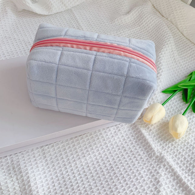 Trousse de maquillage en fourrure pelucheuse - Pochette de maquillage de voyage zippée