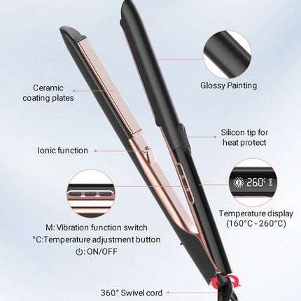 Plancha alisadora de cabello 2 en 1 de 260 ℃/500 ℉, nueva, de calentamiento rápido, con función de vibración y placas de cerámica de iones negativos