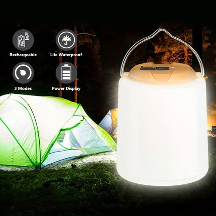 Linterna LED recargable para acampar con gancho