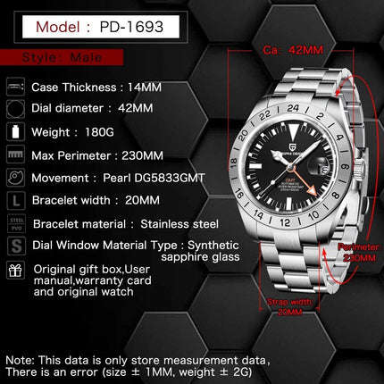 Elegant 42mm GMT Automatic Mechanical Watch with Sapphire Crystal - Wnkrs