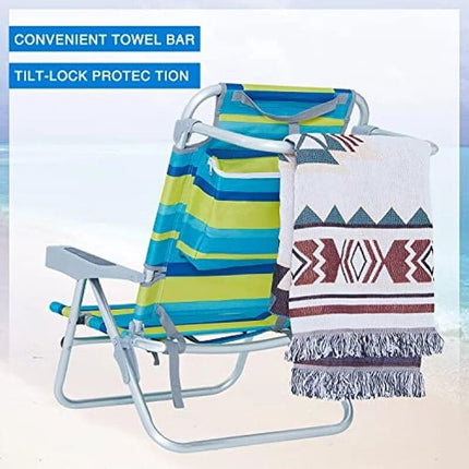 Adjustable 5-Position Lightweight Folding Beach Chair with Towel Bar - Wnkrs