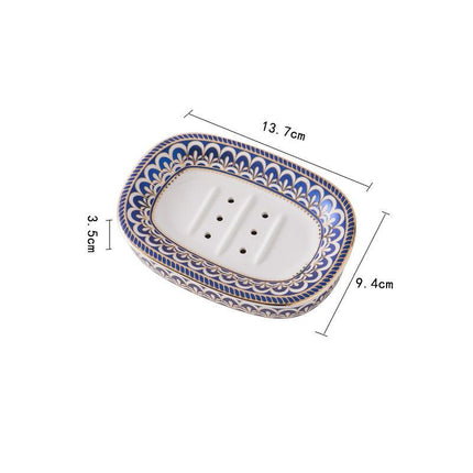 Porte-savon en céramique à double couche avec incrustations dorées nordiques