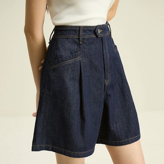 Short ample taille haute bleu denim foncé