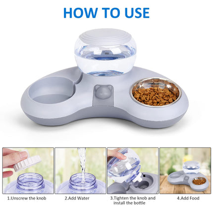 Dispensador de agua automático y juego de cuenco doble para gatos