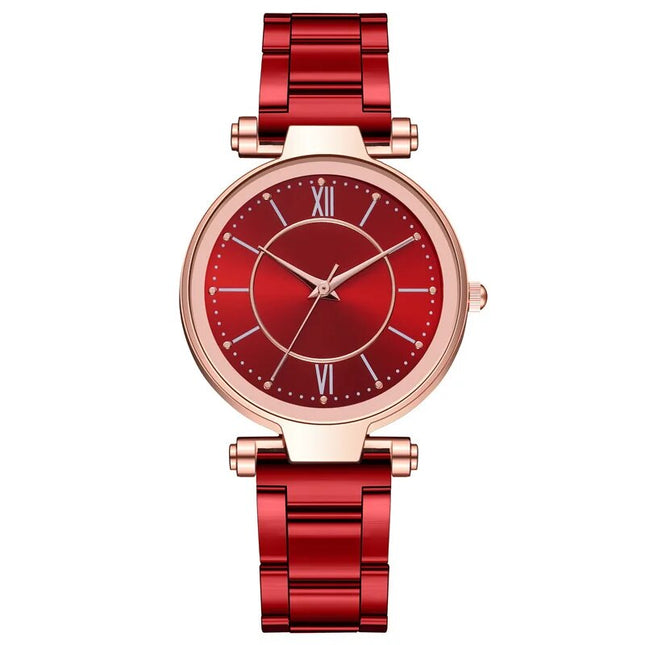 Montre à quartz exquise en acier inoxydable or rose pour femme