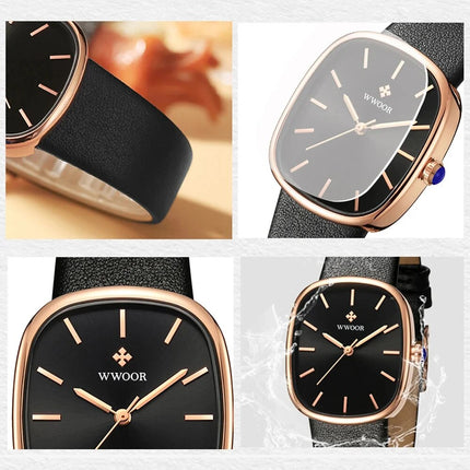 Montre à quartz de luxe avec bracelet en cuir pour femme