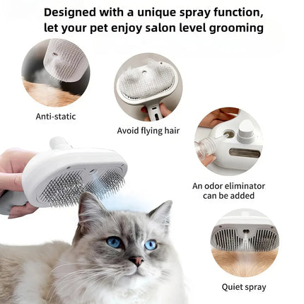 Brosse à vapeur pour chat : peigne autonettoyant pour éliminer les poils d'animaux avec spray