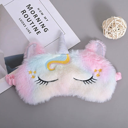 Bonita máscara de ojos de peluche de unicornio con purpurina